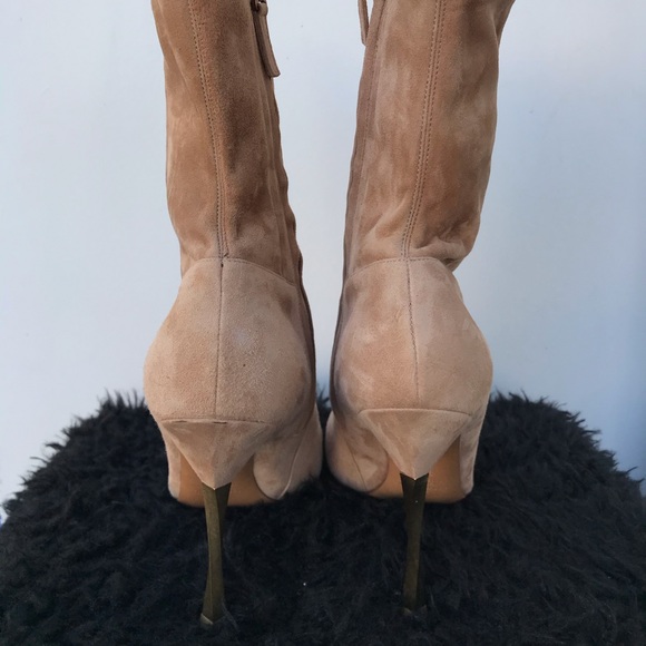 VALENTINO Twist Heel Suede Mid Calf Boots - Picture 3 of 4